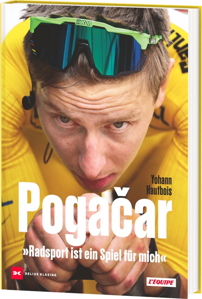 Cover der Pogačar-Biografie „Radsport ist ein Spiel für mich“ von Yohann Hautbois.